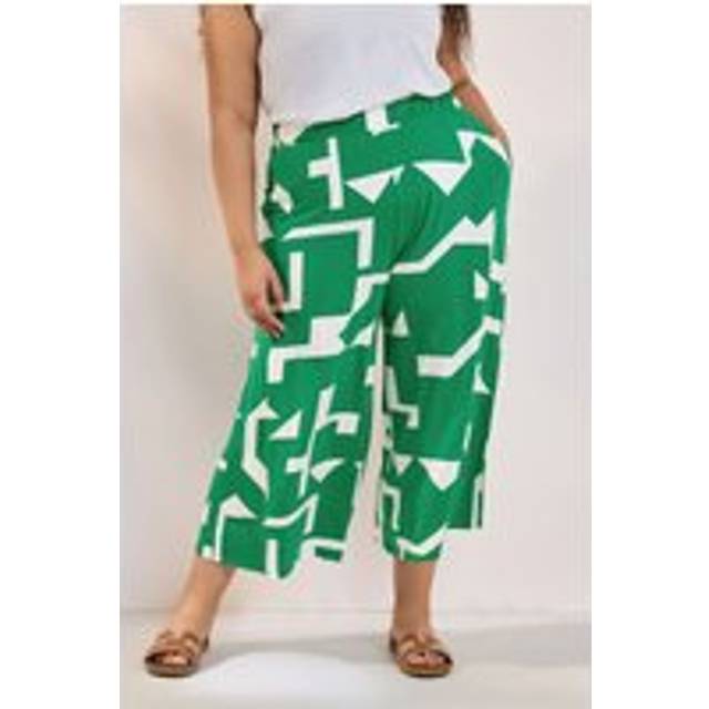 Yours Curve Green Abstract Print Cropped Wide Leg Trousers, Women's Curve & Plus Size, Yours - 20