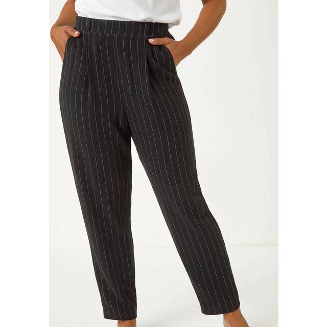 Stripe Tapered Linen Mix Trouser - Black - 16