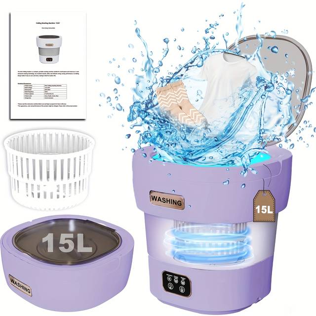 TEMU Portable Washing Machine With Rotary Dryer, 16l Mini Washing Machine And Dryer, Small Washing Machine, Portable Cleaning Underwear, Baby Clothing, Folding Camping Laundry, Hotel, Travel