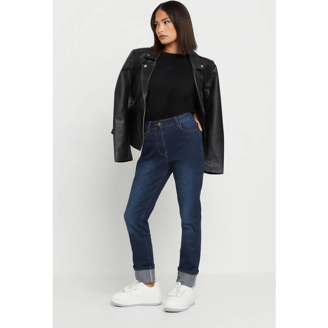 Pixiegirl Petite Dark Blue Stretch Turn Up Straight Leg Jeans 16 Pixiegirl | Petite Women's Mom Jeans