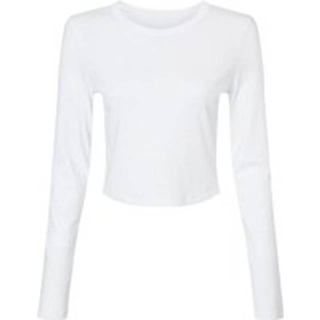 (6 UK - 8 UK, Solid White) Bella + Canvas Womens/Ladies Plain Micro-Rib Long-Sleeved Crop Top