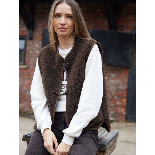Womens Toggle Fleece Borg Gilet - Brown - L