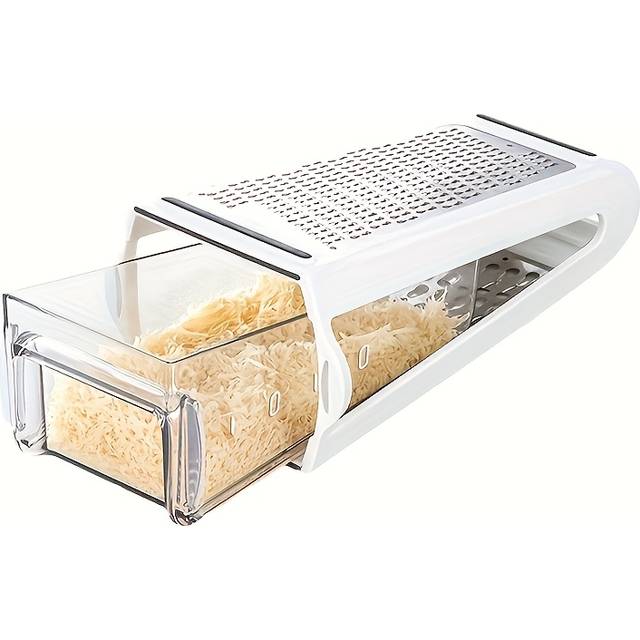 TEMU 1pc Stainless Steel Double-sided Cheese Grater With Container - Efficient Food Prep Tool For Vegetables, Carrots, - Waterproof, Space-saving Kitchen Gadget For Home And Restaurant Use