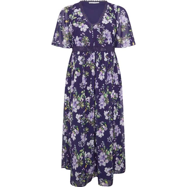 Yours London Curve Navy Blue Floral Crochet Lace Vneck Midaxi Dress, Women's Curve & Plus Size, Yours London - 18