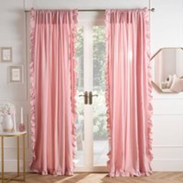 Frill Voile Net Curtains 2 Window Panels Sheer Rod Slot Top Pair Set - Pink - 140cm width x 220cm drop