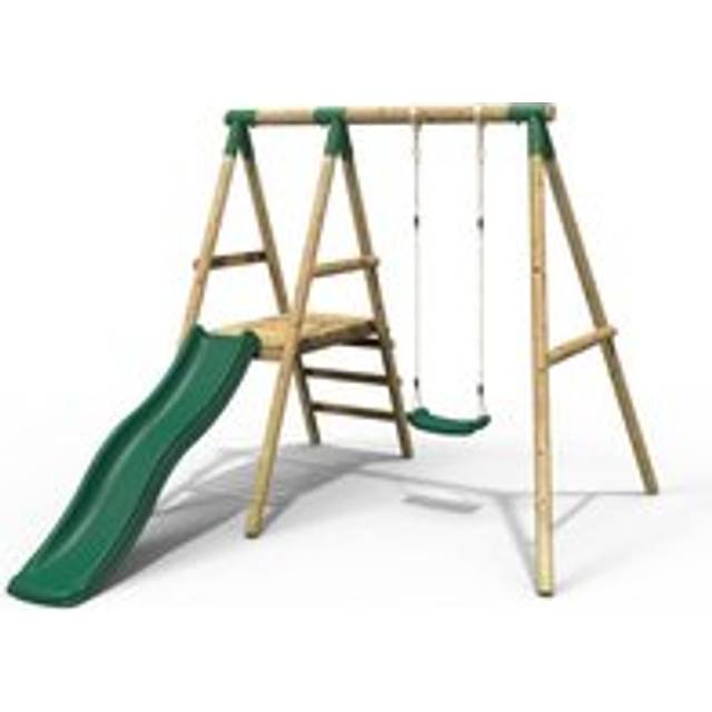 Rebo Apollo Wooden Garden Swing Set with Platform and Slide - Green