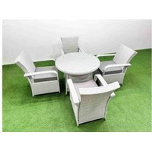 5 Pcs Pe Rattan Dining Set With Round Table - Weather-Resistant Outdoor Furniture | Wowcher - Grey