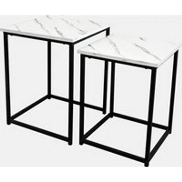 OHS Manhattan Set of 2 Square Nest of Tables - White Marble - Monochrome