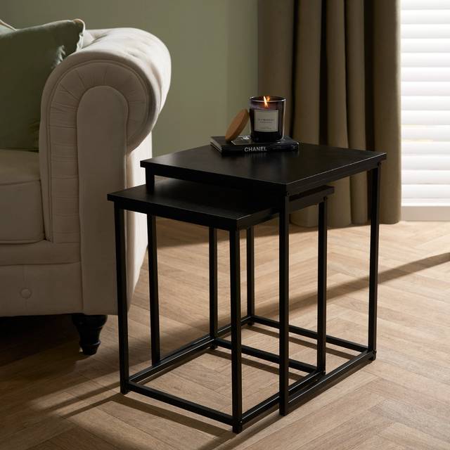 OHS Manhattan Set of 2 Square Nest of Tables - Black
