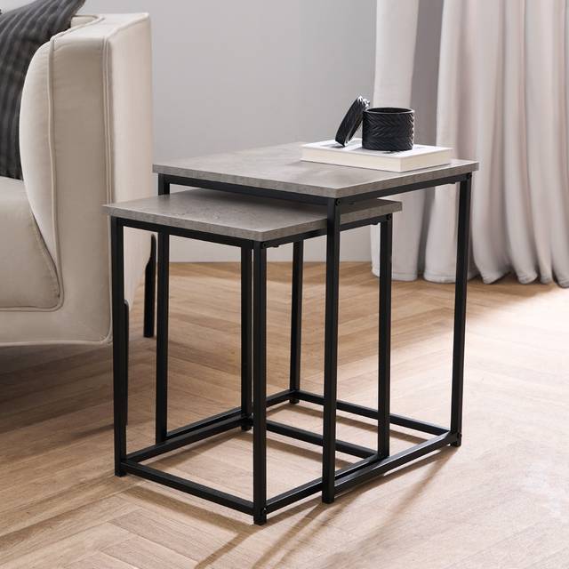 OHS Manhattan Nest of 2 Square Tables - Concrete Effect - Grey