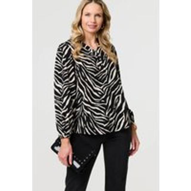 Zebra Print V-Neck Long Sleeve Blouse - Black - 10