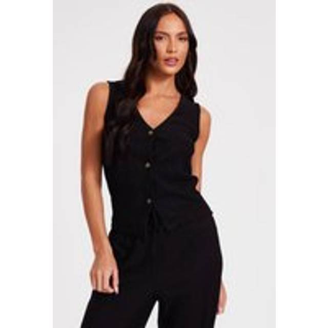 Womens Black V Neck Textured Waistcoat - S