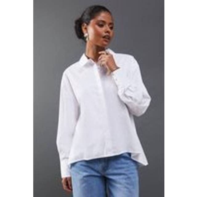 Warehouse Womens Poplin Open Tie Back Shirt - White Cotton - Size 10 UK