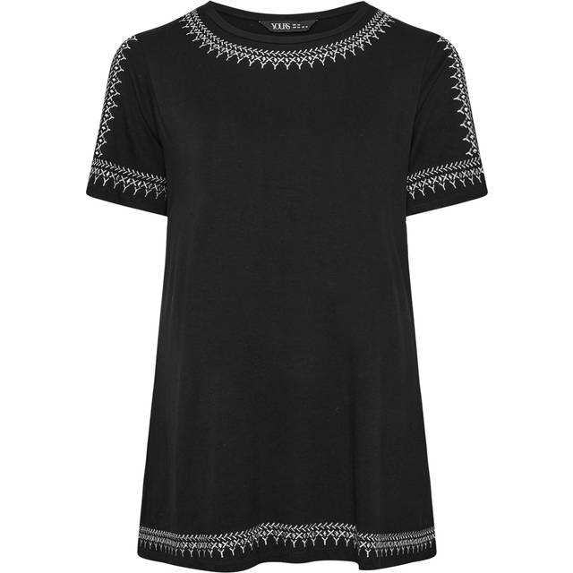 Yours Curve Black Embroidered Tshirt, Women's Curve & Plus Size, Yours - 22-24