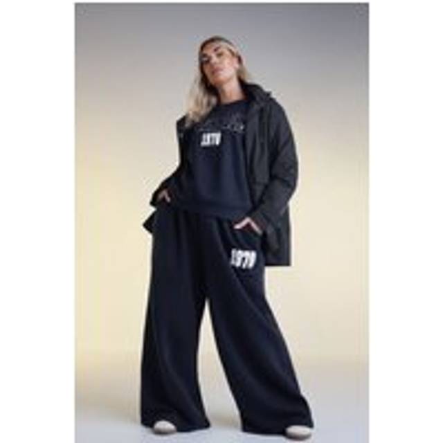Yours Curve Navy Blue '1978' Wide Leg Joggers, Women's Curve & Plus Size, Yours - 20