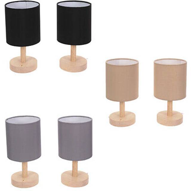 Valuelights Nelly Pair Of Wooden Base Bedside Table Lamps In Light Grey - One Size