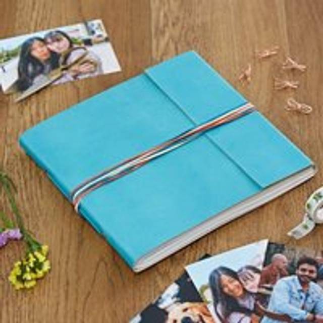 Large Coloured Distressed Leather 3-String Photo Album - Turquoise - One Size