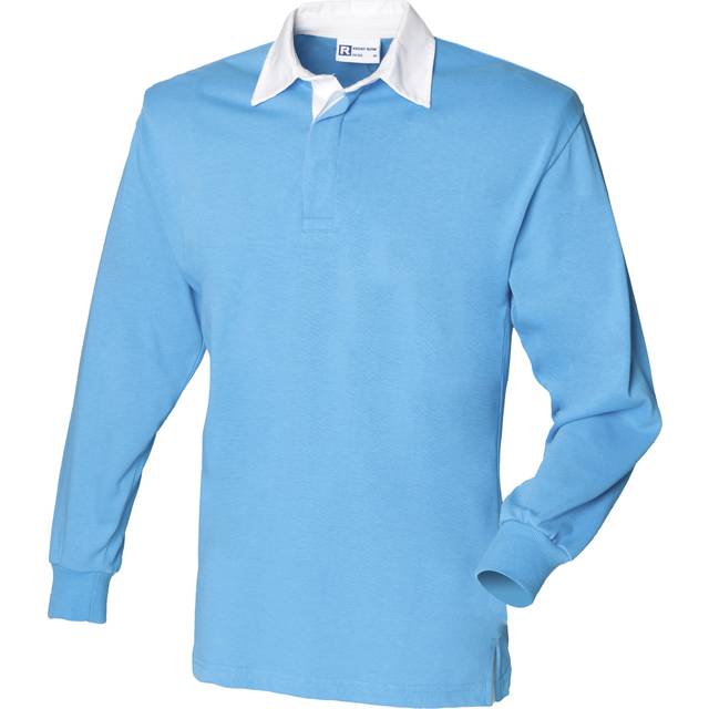 Front Row Long Sleeve Plain Rugby Shirt FR100 Surf Blue/ White 3XL Col