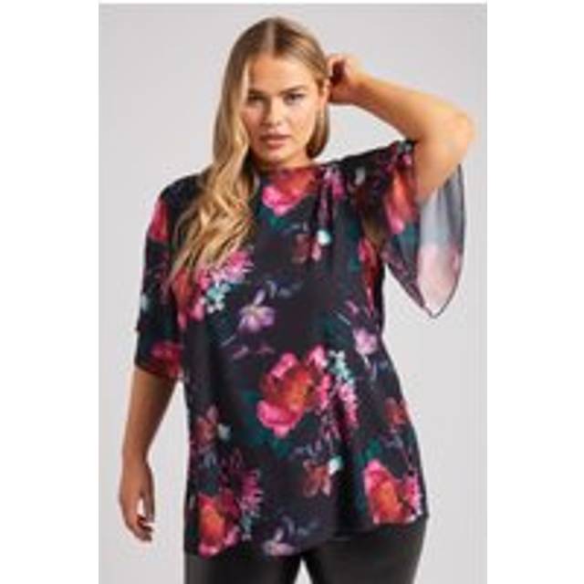 Yours London Curve Black Floral Print Flutter Sleeve Blouse, Women's Curve & Plus Size, Yours London - 22