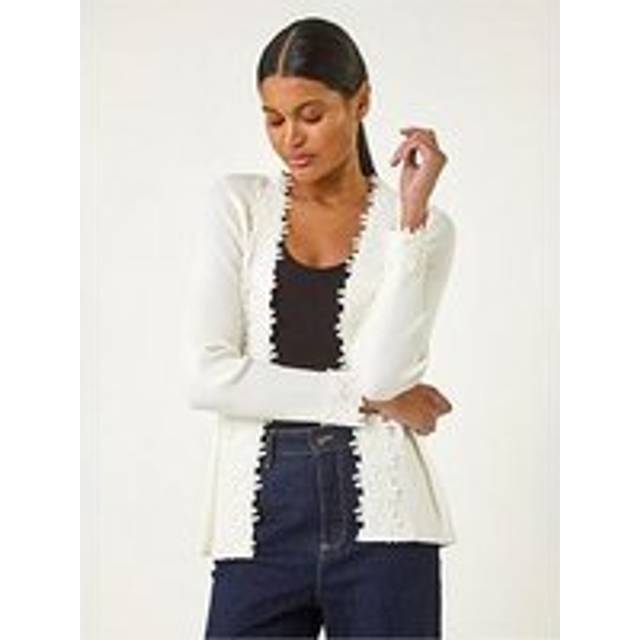 Lace Trim Knit Cardigan - Ivory - 20
