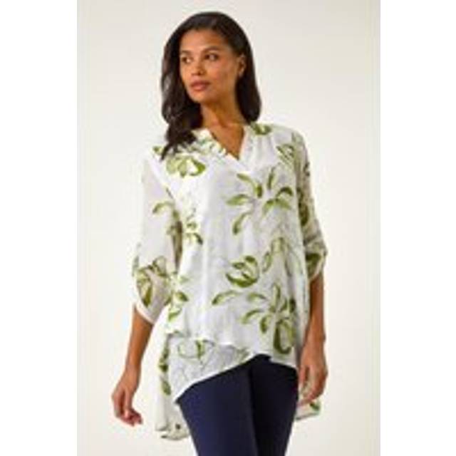 Roman Sage Floral Print Wrapped Hem Top - Size 10