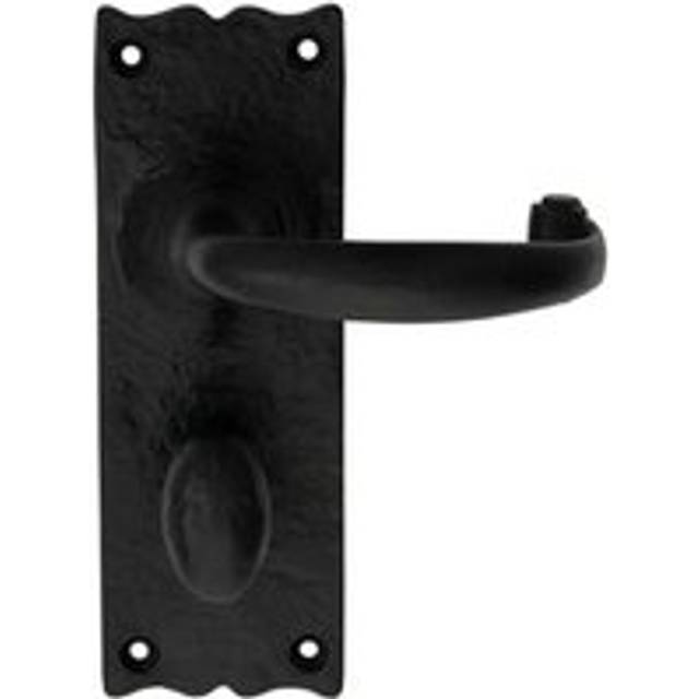 PAIR Forged Curved Lever Handle on Bathroom Backplate 155 x 54mm Black Antique