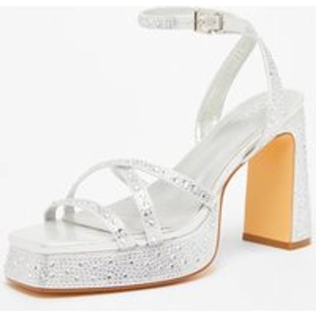 Womens Silver Diamante Platform Heels - Grey - 3
