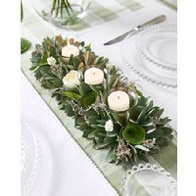 Traditional Floral Green Triple Table Decoration Candle Holder - Medium