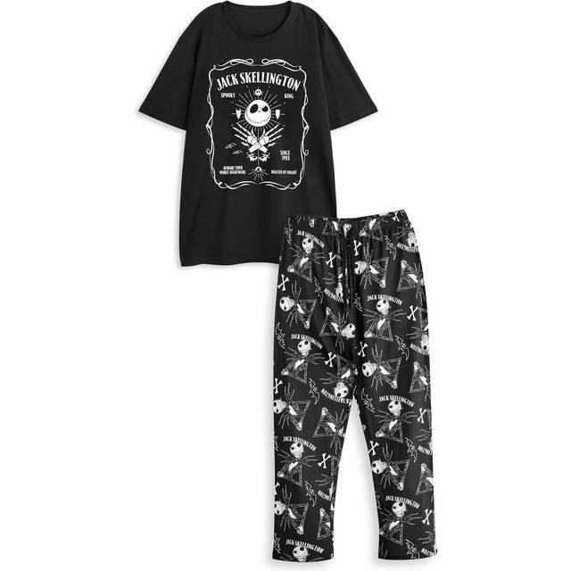 (Large) Disney The Nightmare Before Christmas Short Sleeve Long Leg Pyjama Set (Mens Black)
