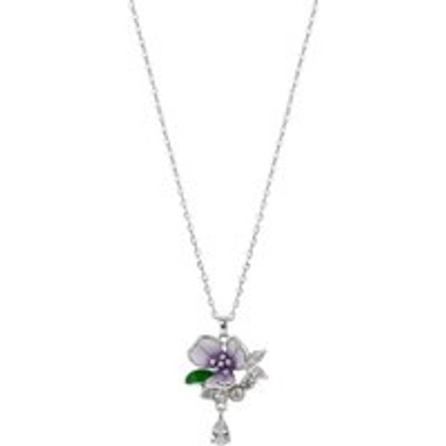 Womens Pansy Violet Floral Necklace in Sterling Silver - Grey - One Size