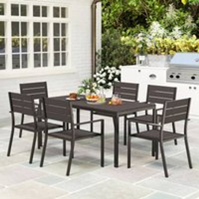 Outsunny 7 Piece Garden Furniture Set with Table and 6 Stackable Chairs, Brown