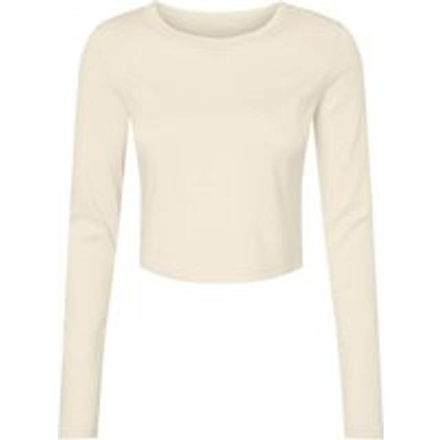 (6 UK - 8 UK, Solid Natural) Bella + Canvas Womens/Ladies Plain Micro-Rib Long-Sleeved Crop Top