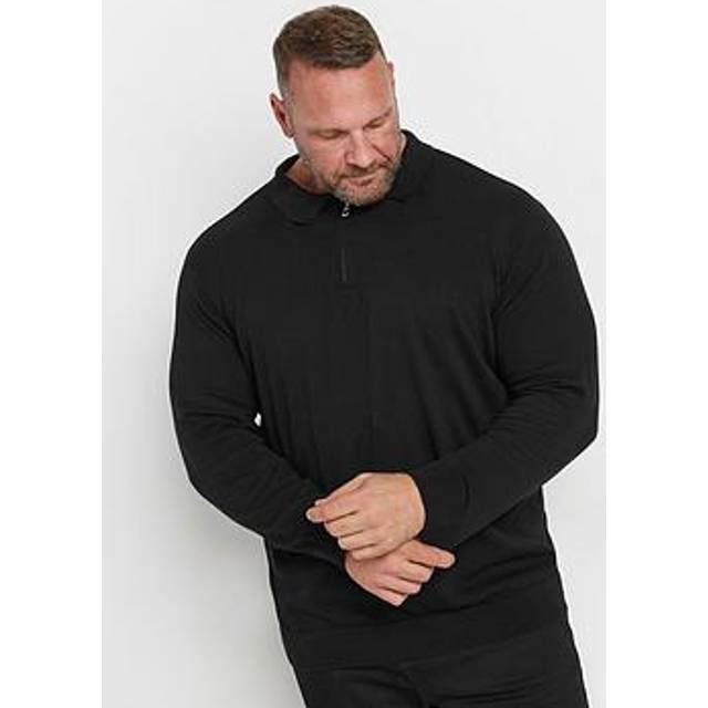 BadRhino Big &amp; Tall Long Sleeve Knitted Zip Polo Shirt - Black, Black, Size 1Xl, Men - 1XL