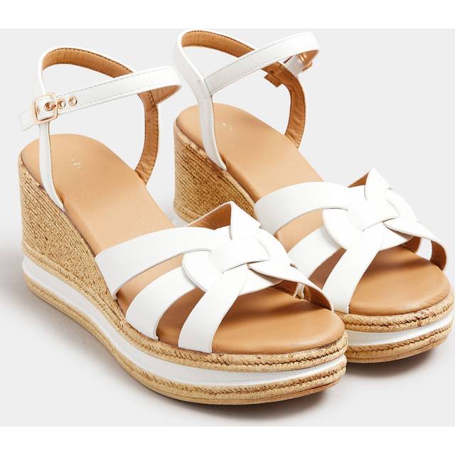 White Faux Leather Wedge Sandals In Extra Wide Fit - 8EEE