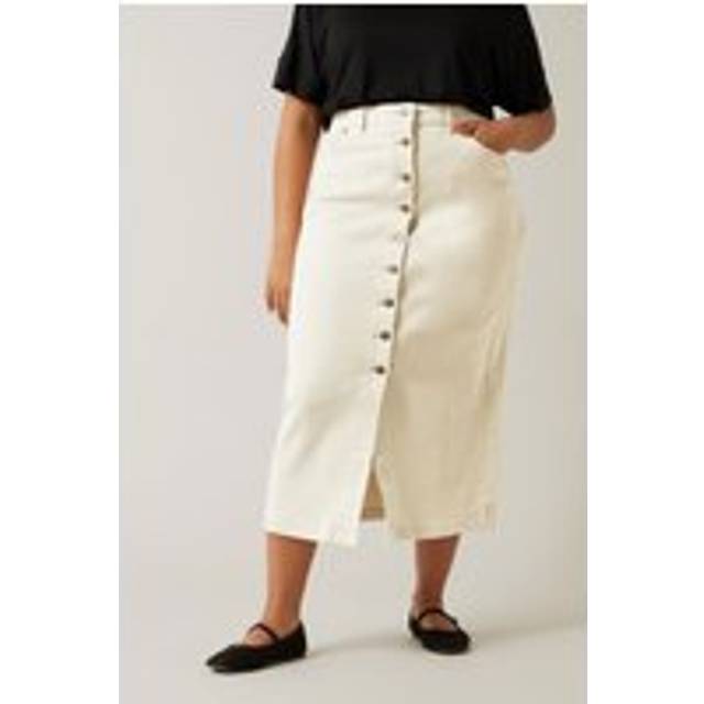 EVANS Curve Cream Button Through Denim Maxi Skirt - 26-28