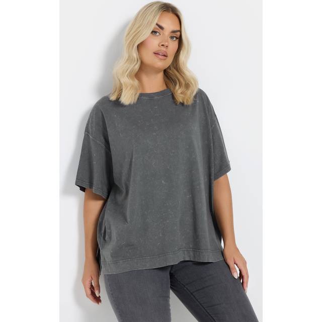 Yours Curve Grey Acid Wash Heavyweight Boxy Tshirt, Women's Curve & Plus Size, Yours - 30-32