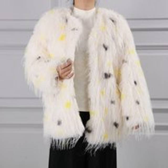 Polka Dot Shaggy Cape Coat - Yellow - One Size
