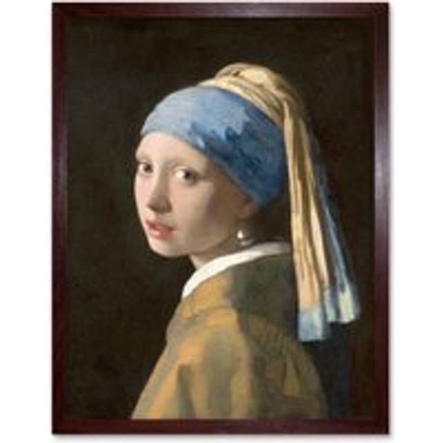Wall Art Print Johannes Vermeer Girl With a Pearl Earring Old Master Painting Portrait Art Framed - White - W12 inch x H16 inch