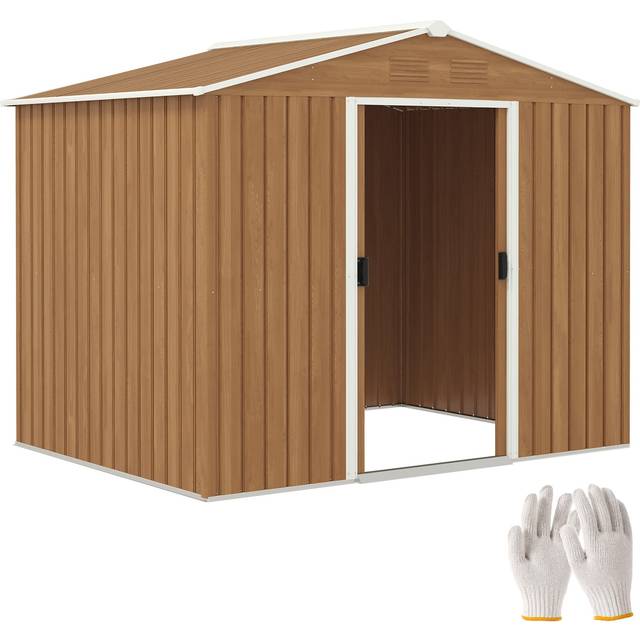Outsunny 8 x 6ft Garden Storage Shed with Double Door Chocolate Wood Effect | TJ Hughes