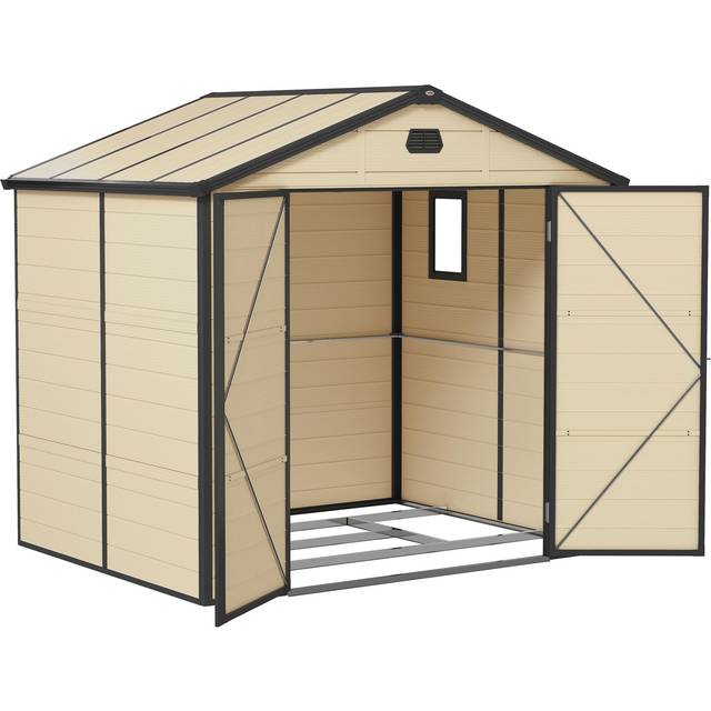Outsunny 8 x 6ft Garden Shed Storage w/ Foundation Kit, Vents, Cream White