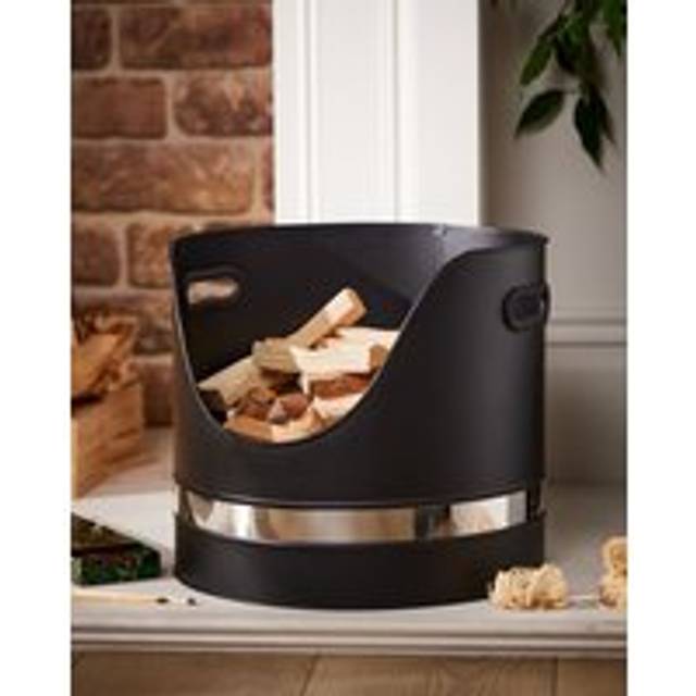 Contemporary Matte Black Fireplace Coal, Log Storage and Kindling Bucket Basket - One Size