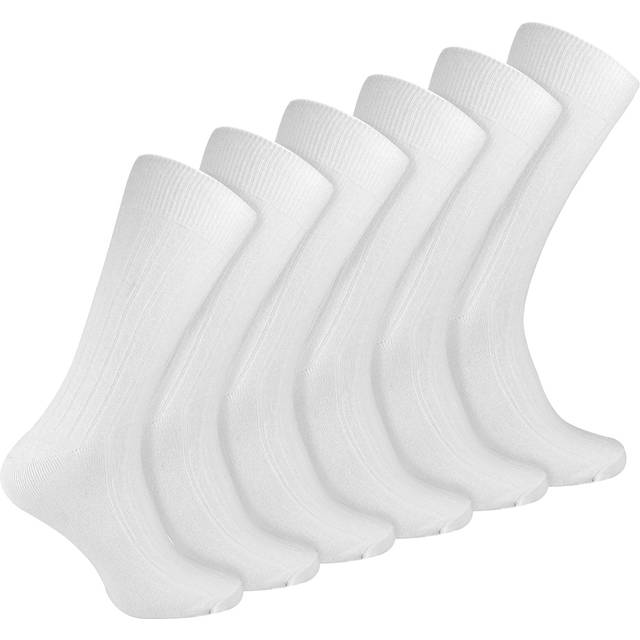 (6-11 UK, White) Sock Snob - Mens Plain Coloured Cotton Rich Ribbed Dress Socks