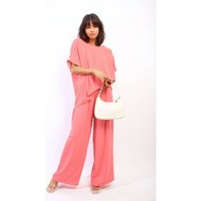 Hailey Oversized Top And Wide Leg Trousers Co-ord Set - Coral - M/L