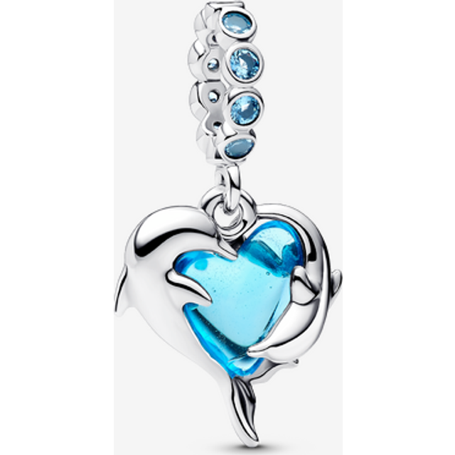 Pandora Blue Murano Glass Dolphins Dangle Charm - Murano glass / Sterling silver / Man-made crystal / Turquoise - one size