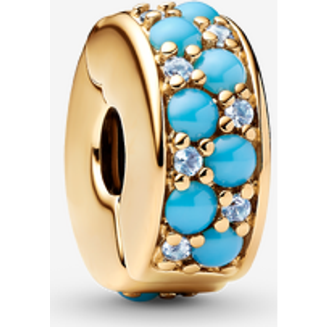 Pandora Aqua Blue Clip Charm - Silicone / 14k gold plating / Man-made crystal / Turquoise - one size