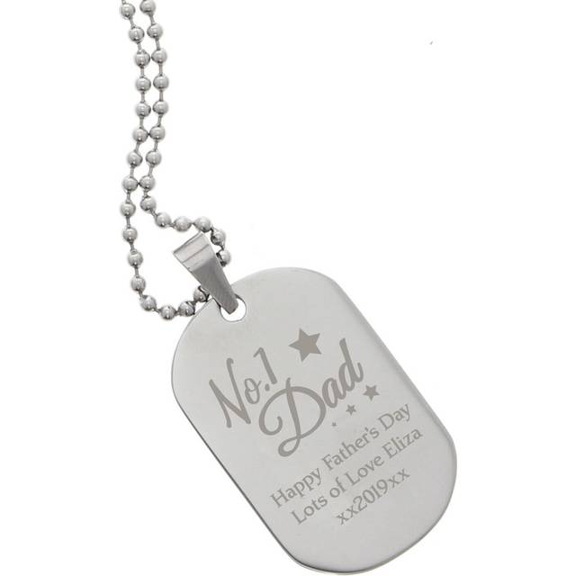 Personalised Memento Personalised No 1 Dad Stainless Steel Dog Tag Necklace - Silver - 9 x 9 x 3cm
