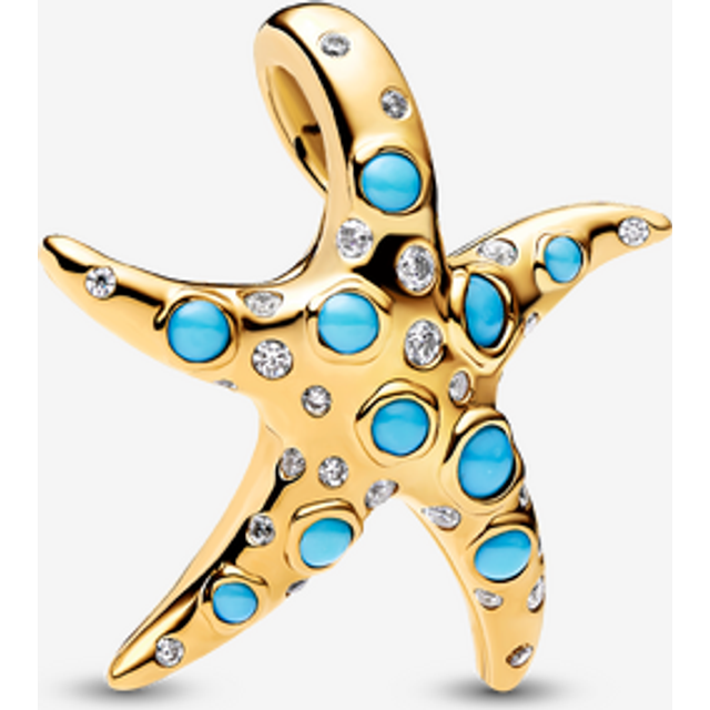 Pandora Gold Sparkling Blue Starfish Dangle Charm
