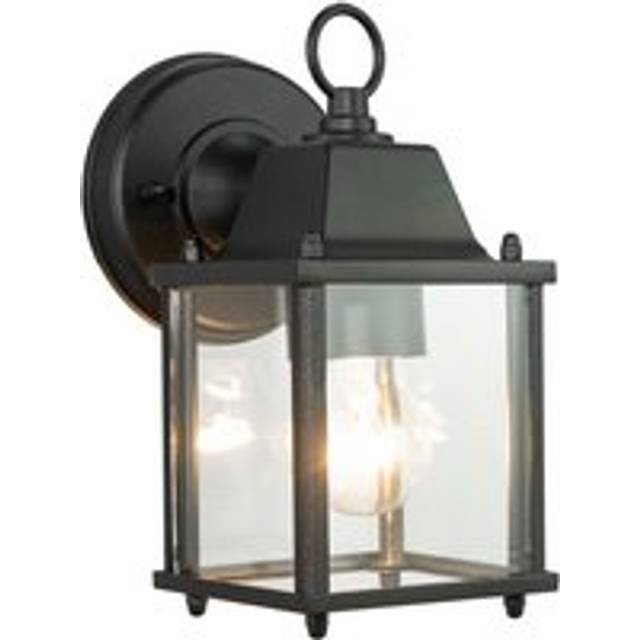 Contemporary Exterior Lantern Wall Light Fitting in Black with Clear Glass Sides - One Size