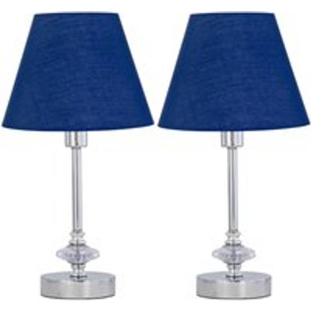 Set of 2 modern jewelled table lamp bedside lights navy blue shades