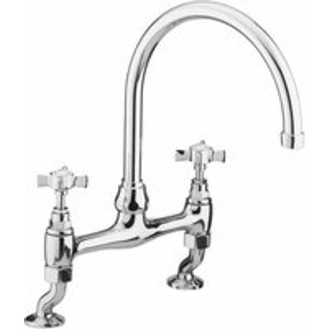 Chrome Kitchen Tap Bridge Cross Head Traditional Brass Deck Sink Mixer - Silver - One Size
